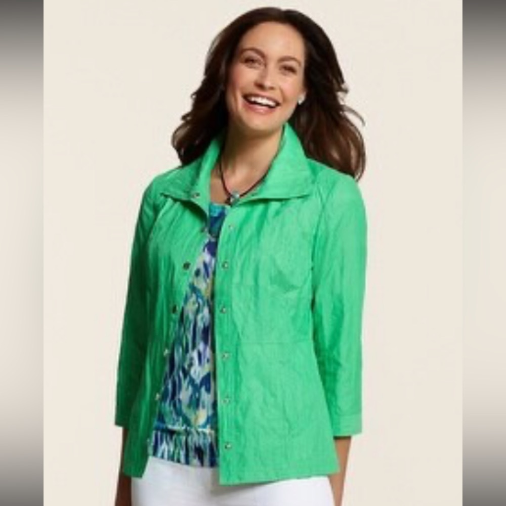 Zenergy by Chico’s Hayden Jacket Womens Size Chico's 2 or L Crinkle Green